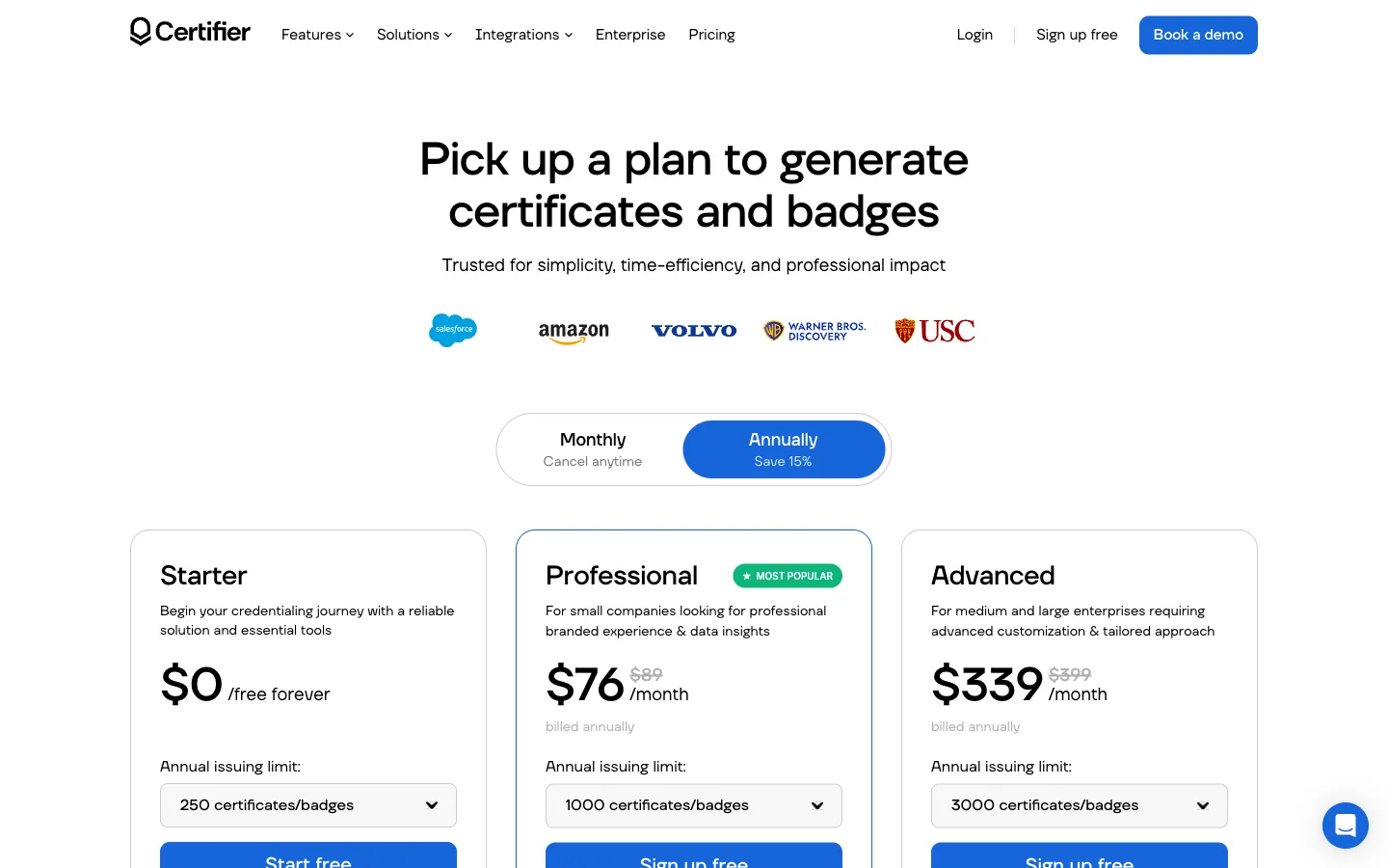 Certifier’s public pricing and credential platform presentation.