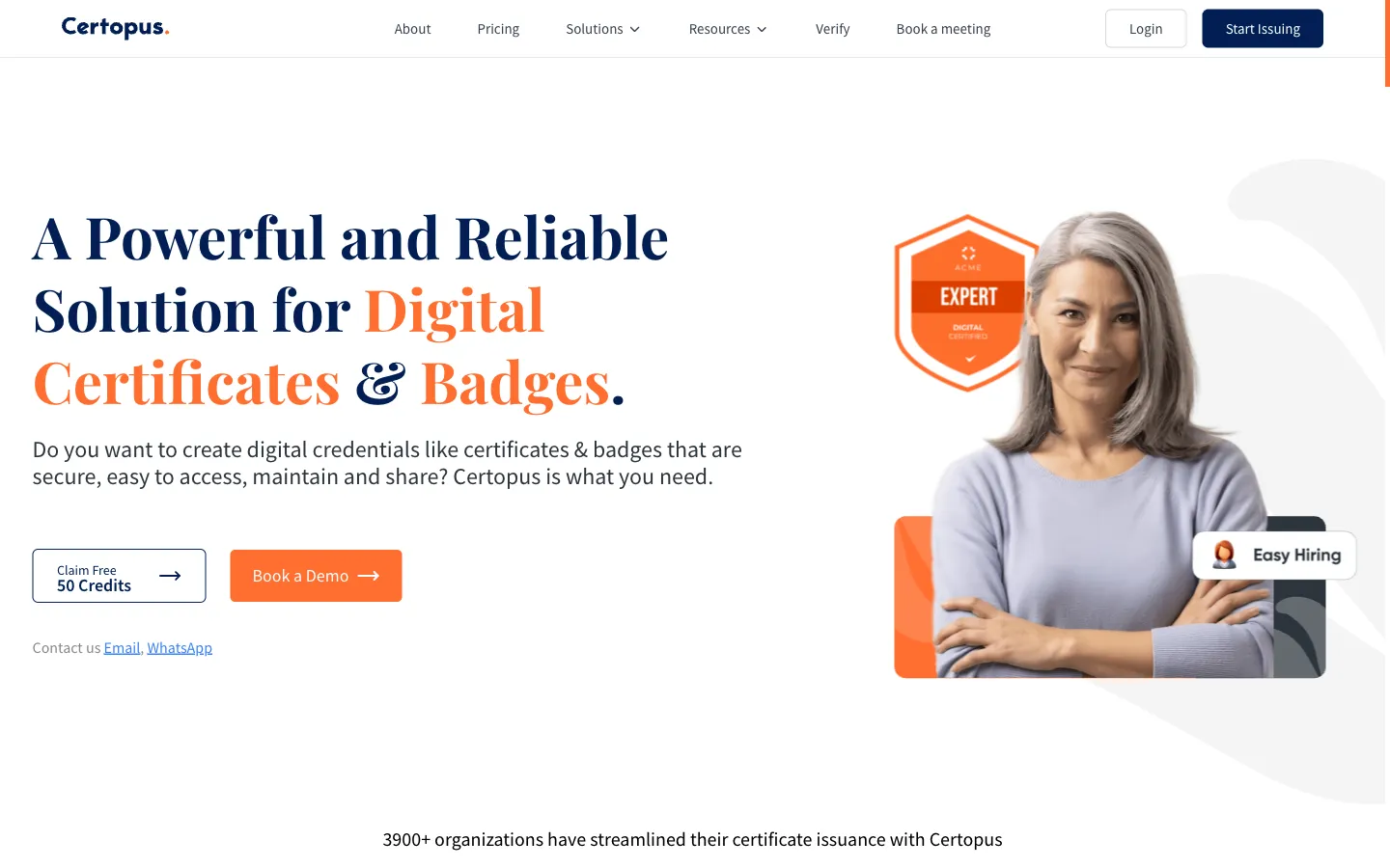 Certopus’s public product page showing its digital credential platform.
