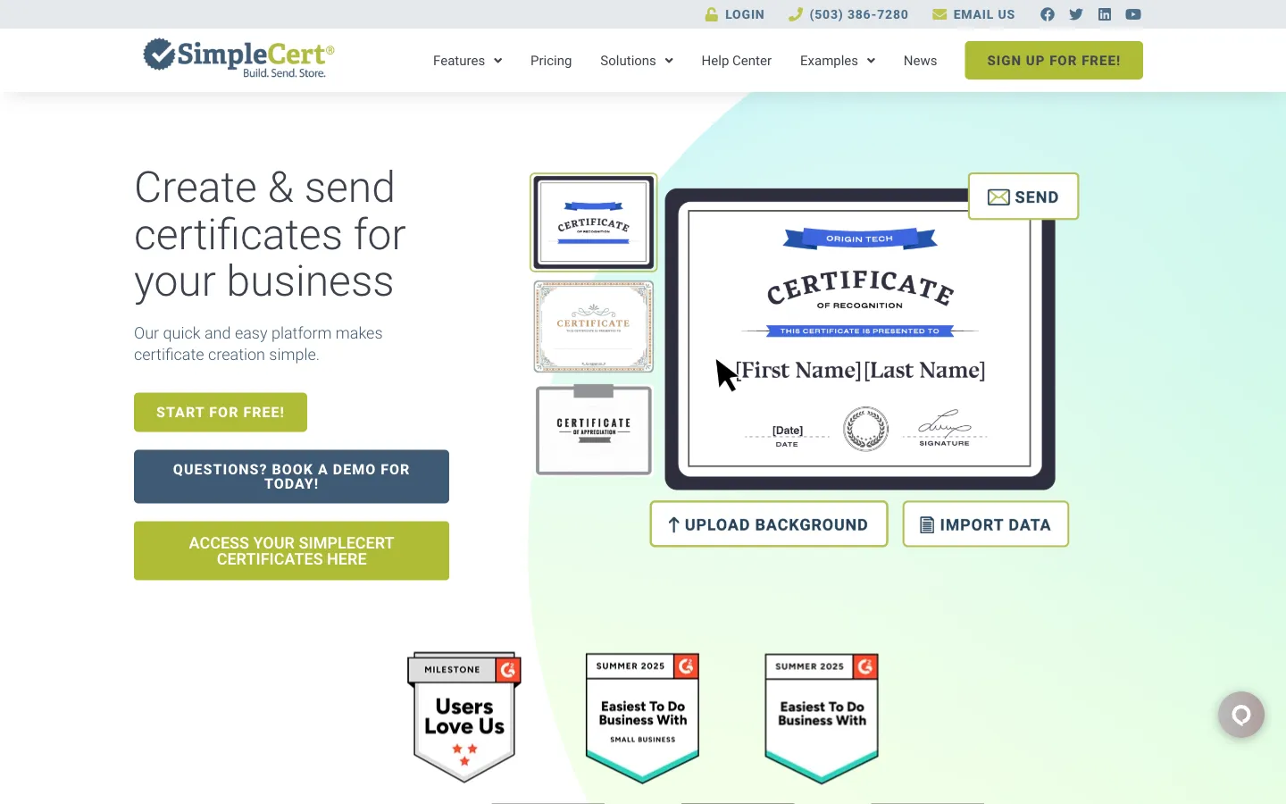 SimpleCert’s public certificate creation and pricing presentation.